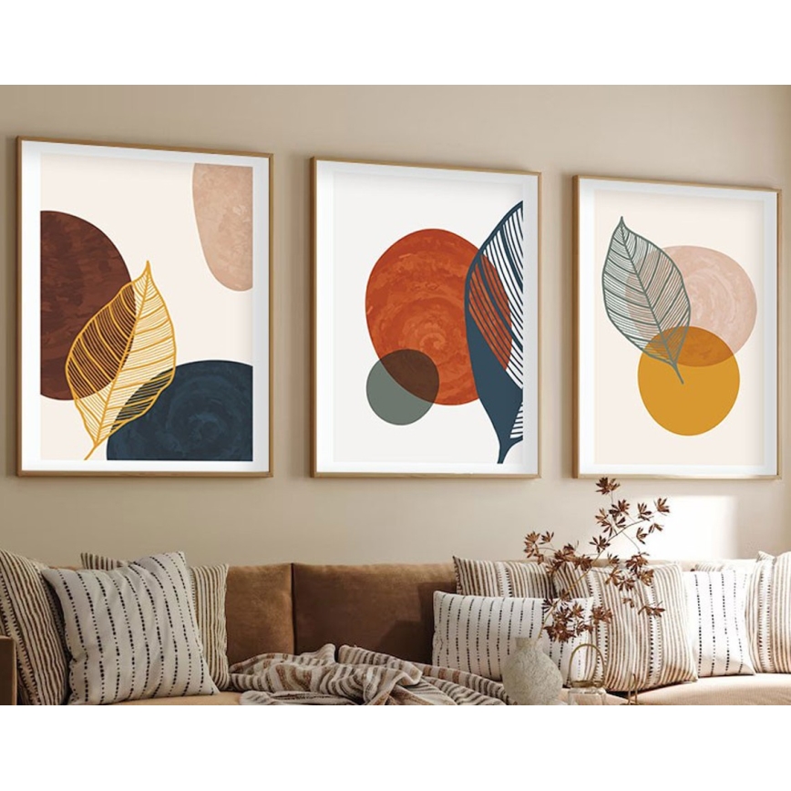 SÆT 3x Billede i ramme 50x70 cm farverig