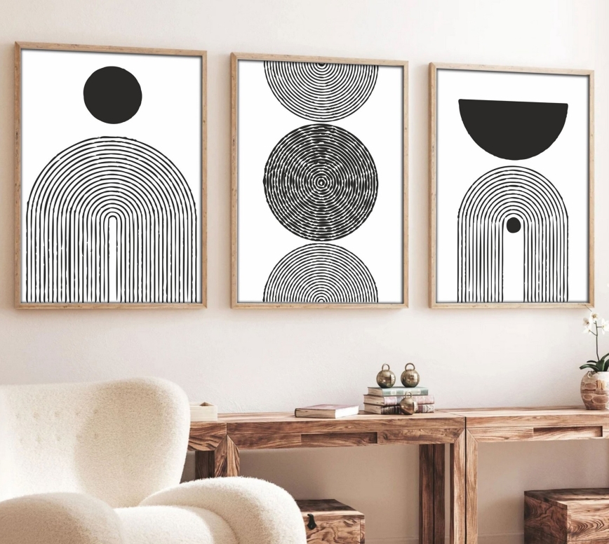 SÆT 3x Billede i ramme 50x70 cm sort/hvid