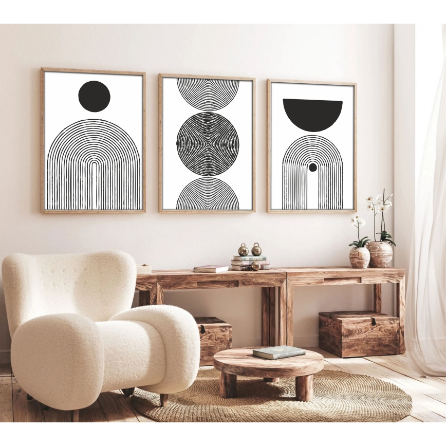 SÆT 3x Billede i ramme 50x70 cm sort/hvid