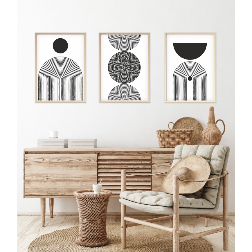 SÆT 3x Billede i ramme 50x70 cm sort/hvid