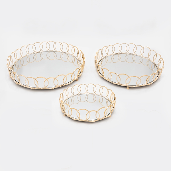 SÆT 3x Dekorativ bakke diameter 27/33/37 cm guldfarvet