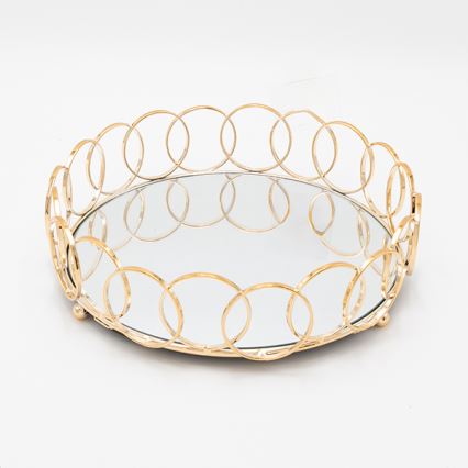 SÆT 3x Dekorativ bakke diameter 27/33/37 cm guldfarvet