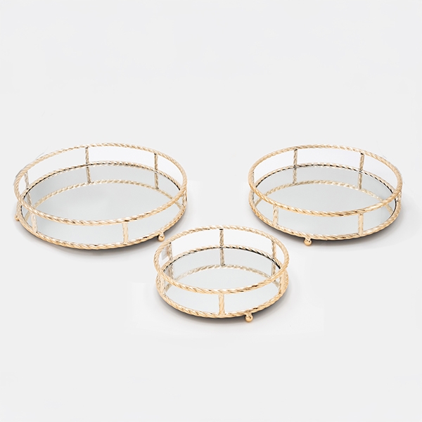 SÆT 3x Dekorativ bakke diameter 27/33/37 cm guldfarvet