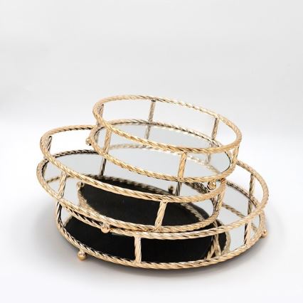 SÆT 3x Dekorativ bakke diameter 27/33/37 cm guldfarvet