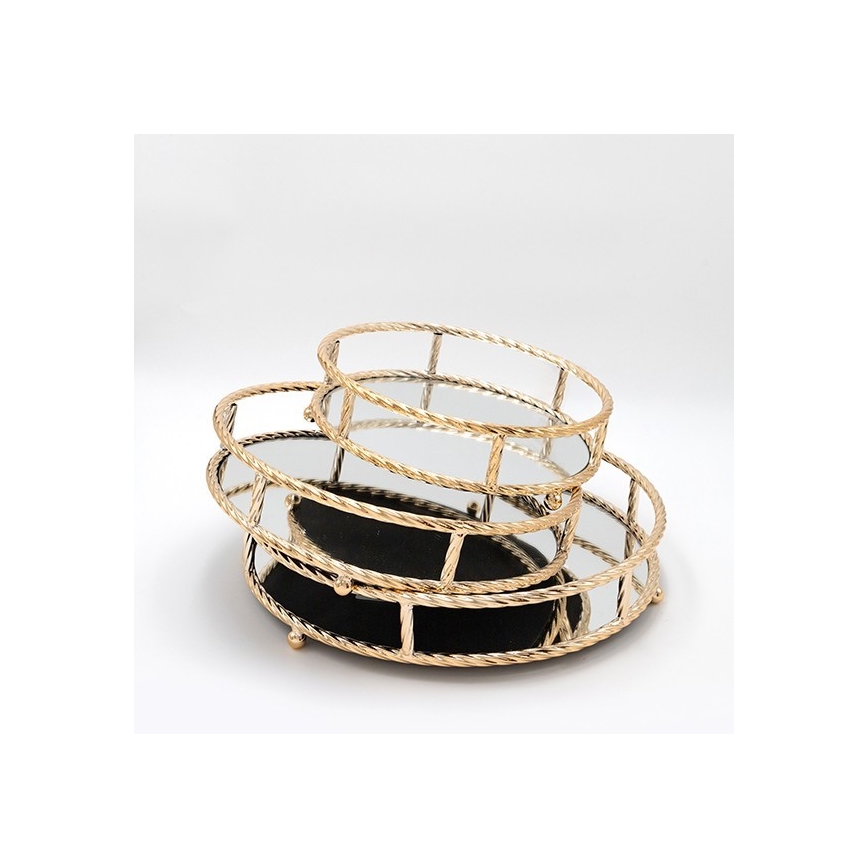 SÆT 3x Dekorativ bakke diameter 27/33/37 cm guldfarvet