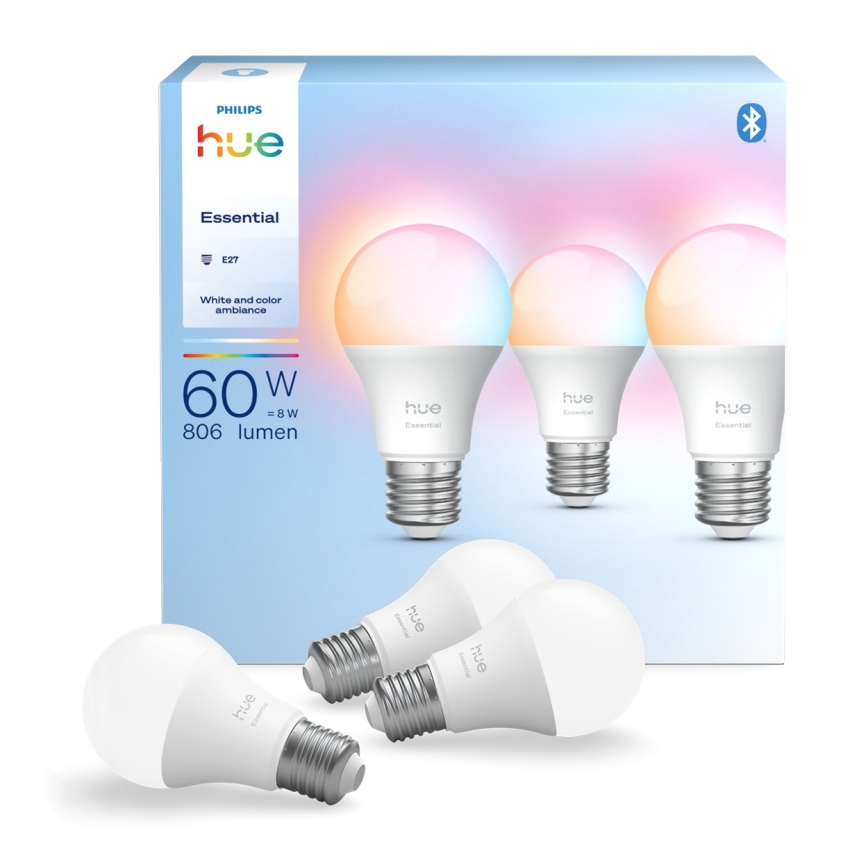 Sæt 3x dæmpbar LED-pære Philips Hue White And Color Ambiance Essential E27/8W/230V 2200-6500K