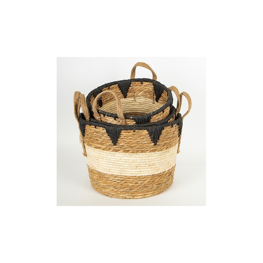 SÆT 3x Fletkurv beige/sort 27x20/30x22/36x28 cm