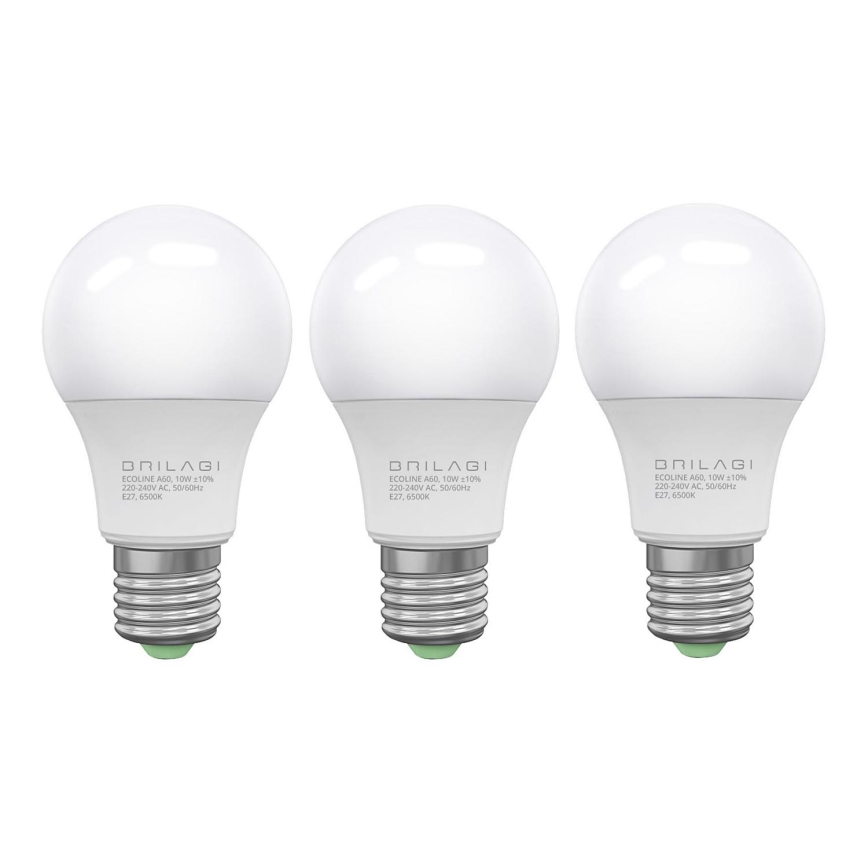 SÆT 3x LED-pære ECOLINE A60 E27/10W/230V 6500K - Brilagi