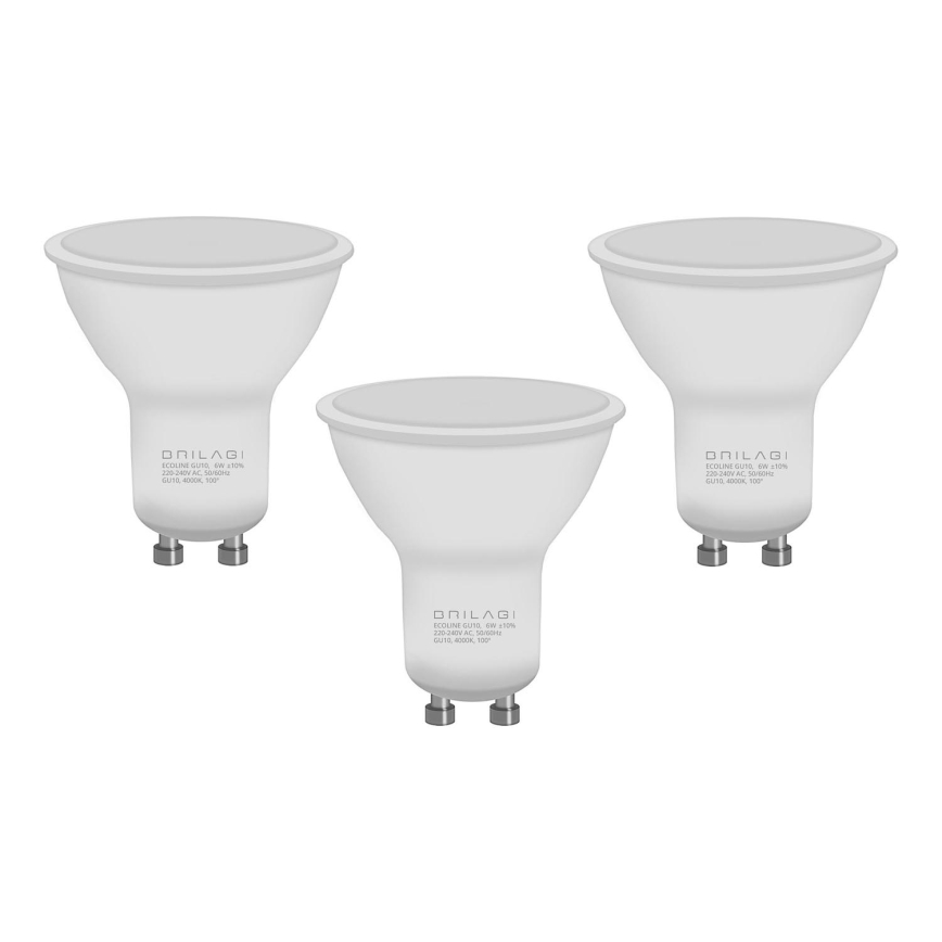 SÆT 3x LED-pære ECOLINE GU10/6W/230V 4000K - Brilagi