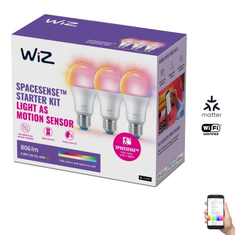 SÆT 3x LED-pære med RGBW-farver dæmpbar A60 E27/8,8W/230V 2200-6500K Wi-Fi - WiZ