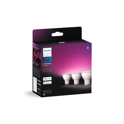 SÆT 3x LED-pære med RGBW-farver dæmpbar Philips Hue WHITE AND COLOR AMBIANCE GU10/4,2W/230V 2000-6500K