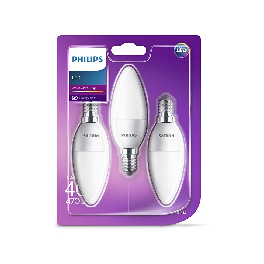 SÆT 3x LED pære Philips B35 E14/5,5W/230V