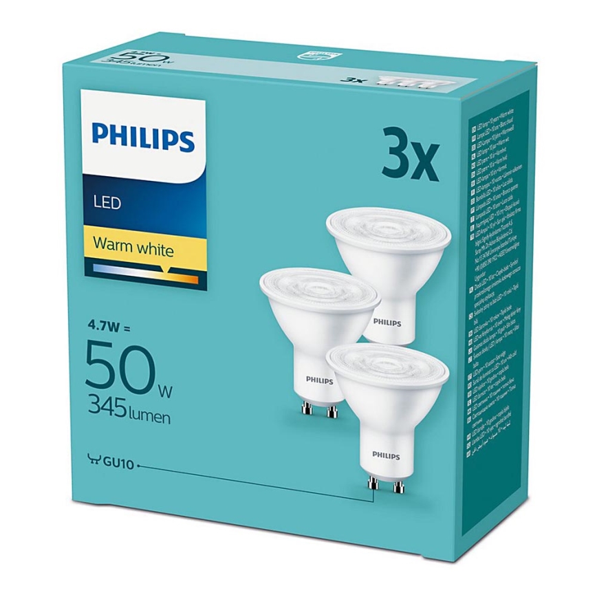 SÆT 3x LED pære Philips GU10/4,7W/230V 2700K