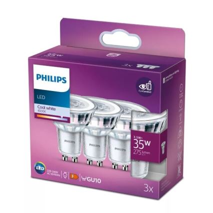 SÆT 3x LED-pære Philips PAR16 GU10/3,5W/230V 4000K