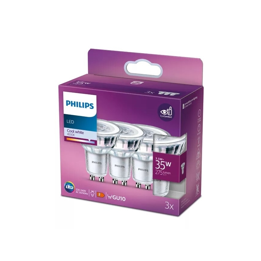 SÆT 3x LED-pære Philips PAR16 GU10/3,5W/230V 4000K