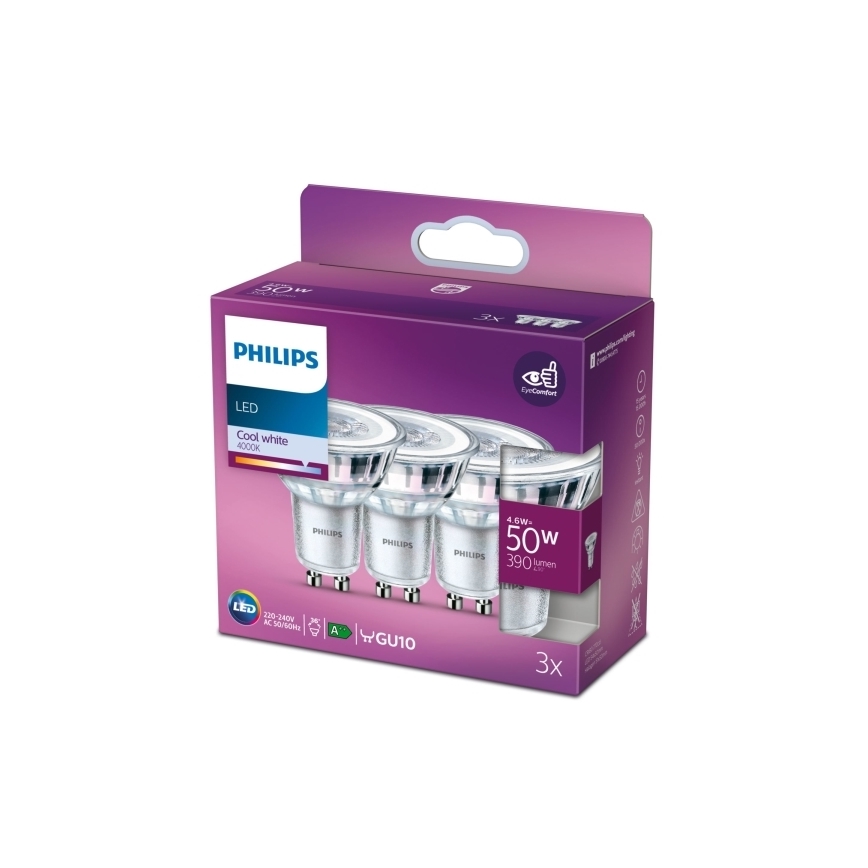 SÆT 3x LED-pære Philips PAR16 GU10/4,6W/230V 4000K
