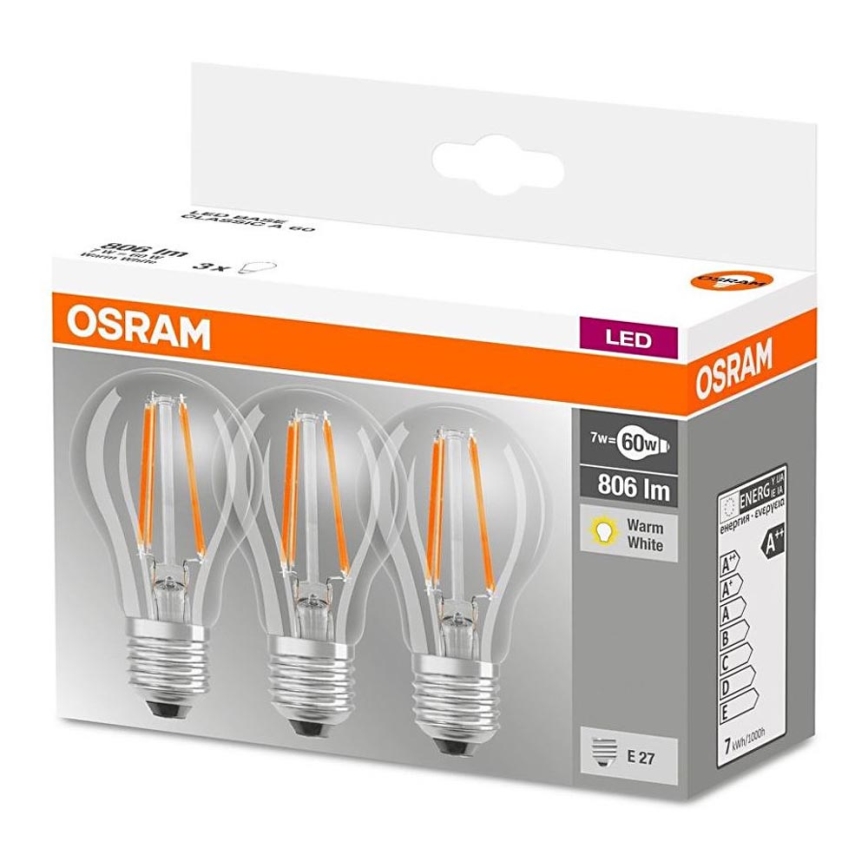 SÆT 3x LED pære VINTAGE E27/7W/230V 2700K - Osram