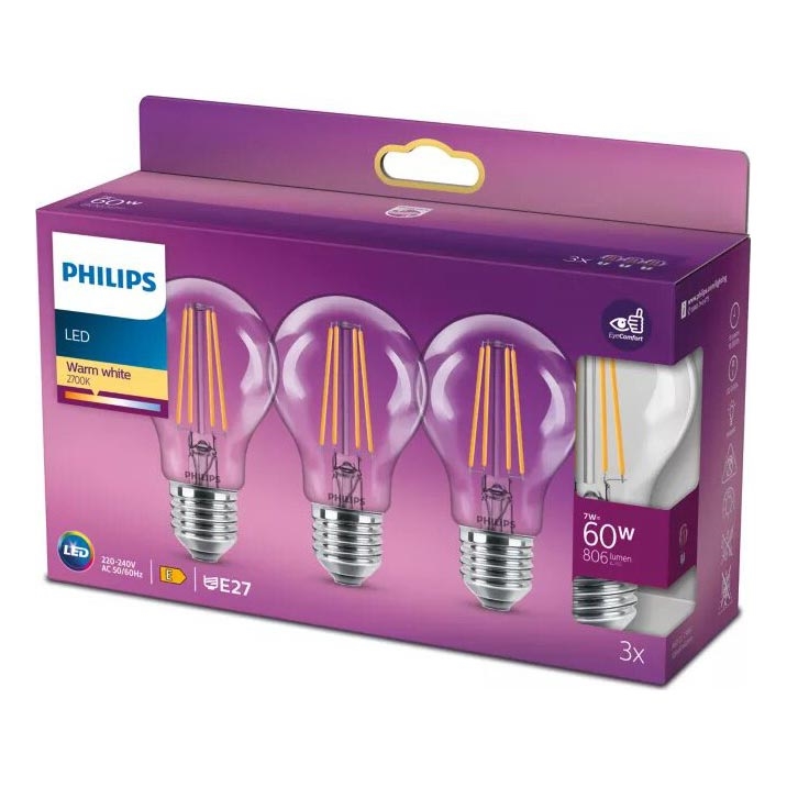 SÆT 3x LED-pære VINTAGE Philips A60 E27/7W/230V 2700K