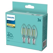 SÆT 3x LED-pærer Philips B35 E14/4.3W/230V 2.700K