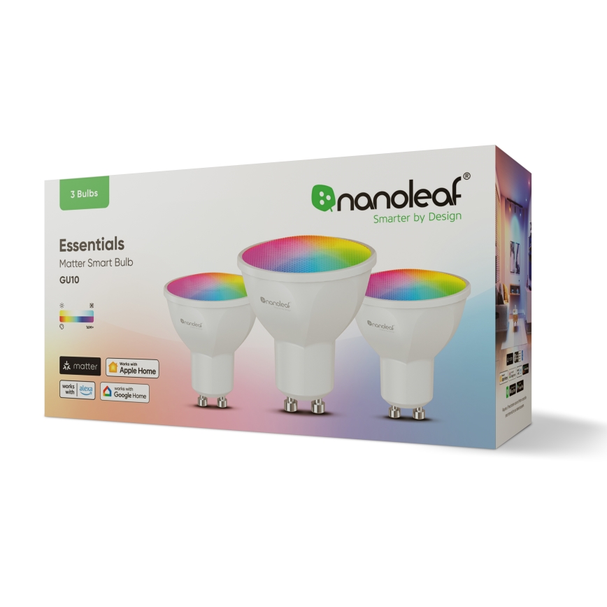 Nanoleaf - SÆT 3x LED RGBCW Lyspære dæmpbar ESSENTIALS GU10/5W/230V 2700-6500K CRI 90