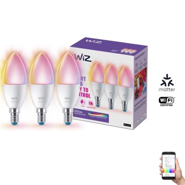 SÆT 3x LED RGBW Dæmpbar pære C37 E14/4,9W/230V 2200-6500K CRI 90 Wi-Fi - WiZ