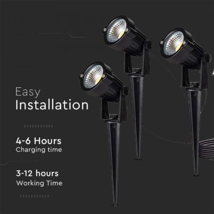 SÆT 3x LED solcellelampe 3xLED/1,2W/3,7V IP65 3000K 4000 mAh