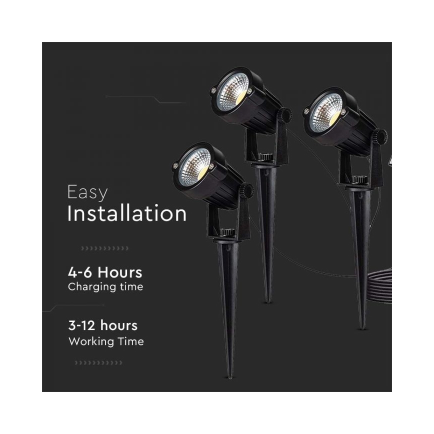 SÆT 3x LED solcellelampe 3xLED/1,2W/3,7V IP65 3000K 4000 mAh