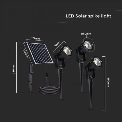 SÆT 3x LED solcellelampe 3xLED/1,2W/3,7V IP65 3000K 4000 mAh