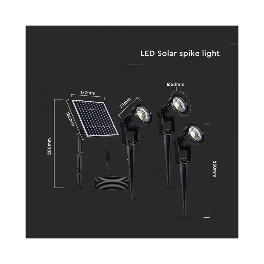 SÆT 3x LED solcellelampe 3xLED/1,2W/3,7V IP65 3000K 4000 mAh