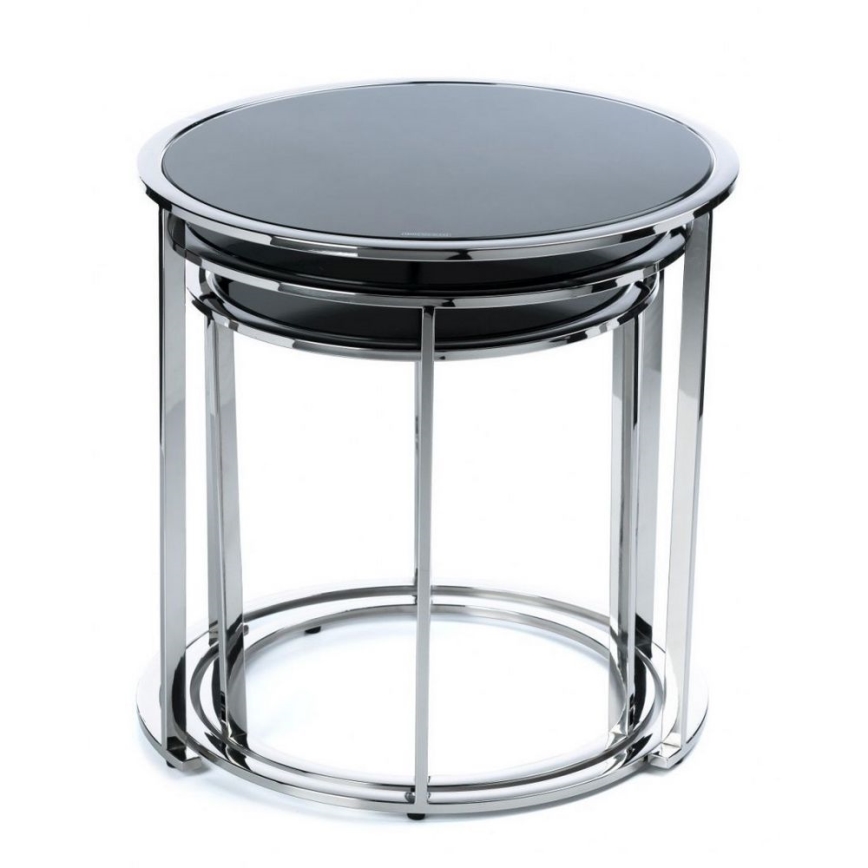 SÆT 3x Sofabord VANE skinnende krom/sort