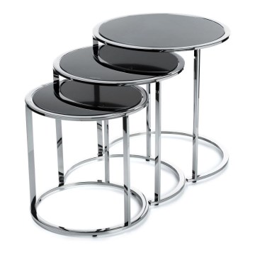 SÆT 3x Sofabord VANE skinnende krom/sort