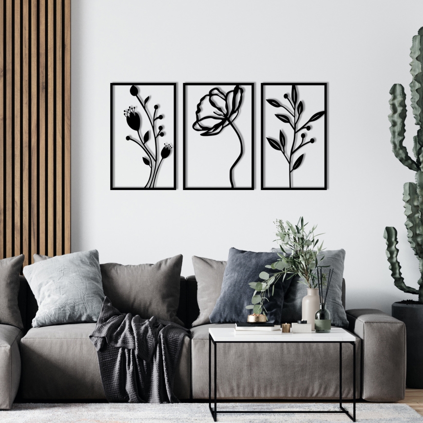 SÆT 3x Vægdekoration 78x39 cm blomster metal