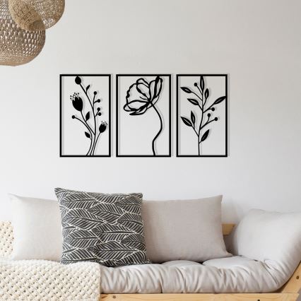SÆT 3x Vægdekoration 78x39 cm blomster metal