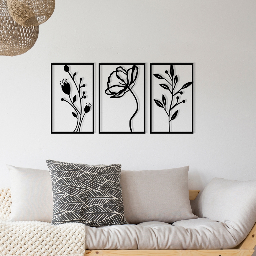 SÆT 3x Vægdekoration 78x39 cm blomster metal