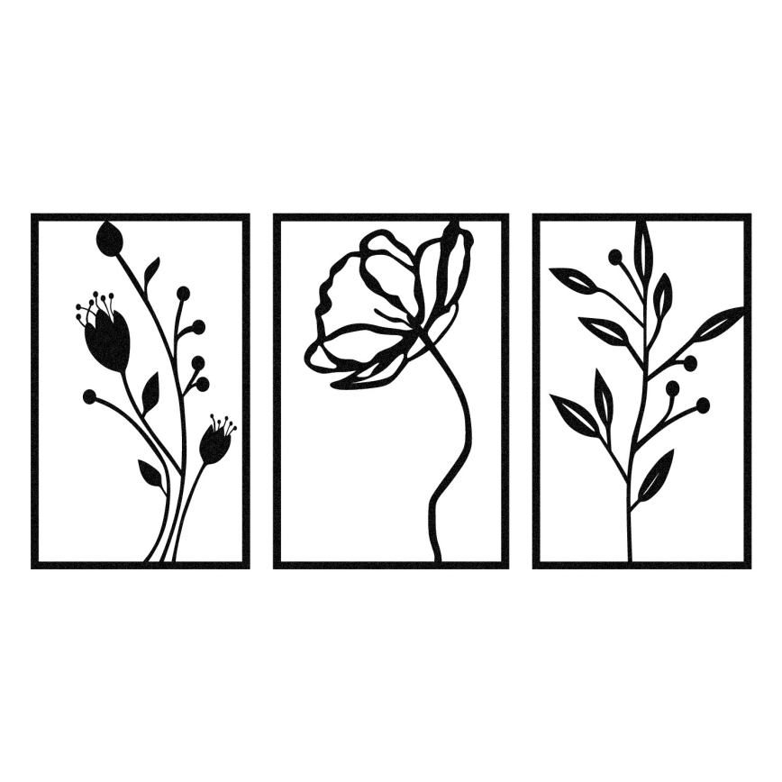 SÆT 3x Vægdekoration 78x39 cm blomster metal
