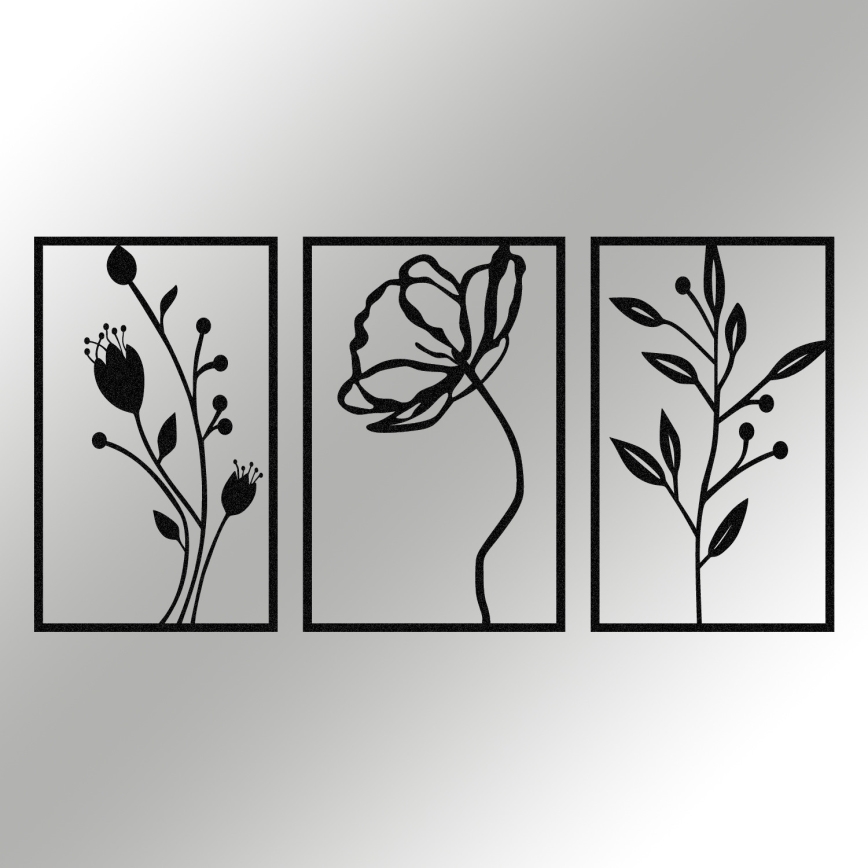 SÆT 3x Vægdekoration 78x39 cm blomster metal