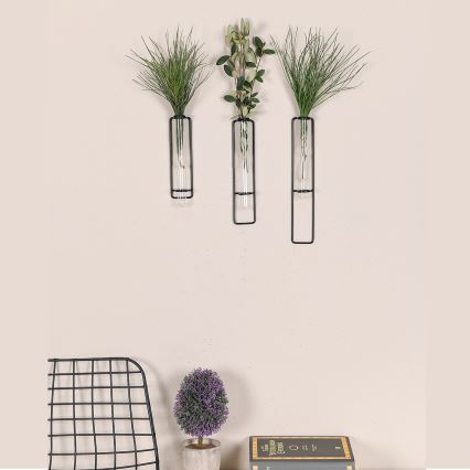 SÆT 3x Vægdekoration til blomster 20/25/30 cm sort