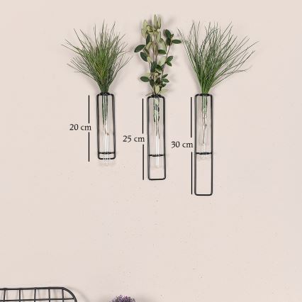 SÆT 3x Vægdekoration til blomster 20/25/30 cm sort