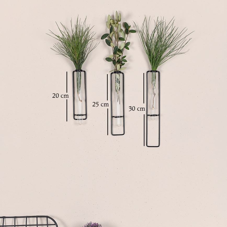 SÆT 3x Vægdekoration til blomster 20/25/30 cm sort