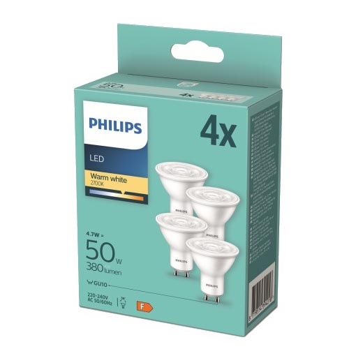 SÆT 4x LED-pære Philips GU10/4,7W/230V 2700K