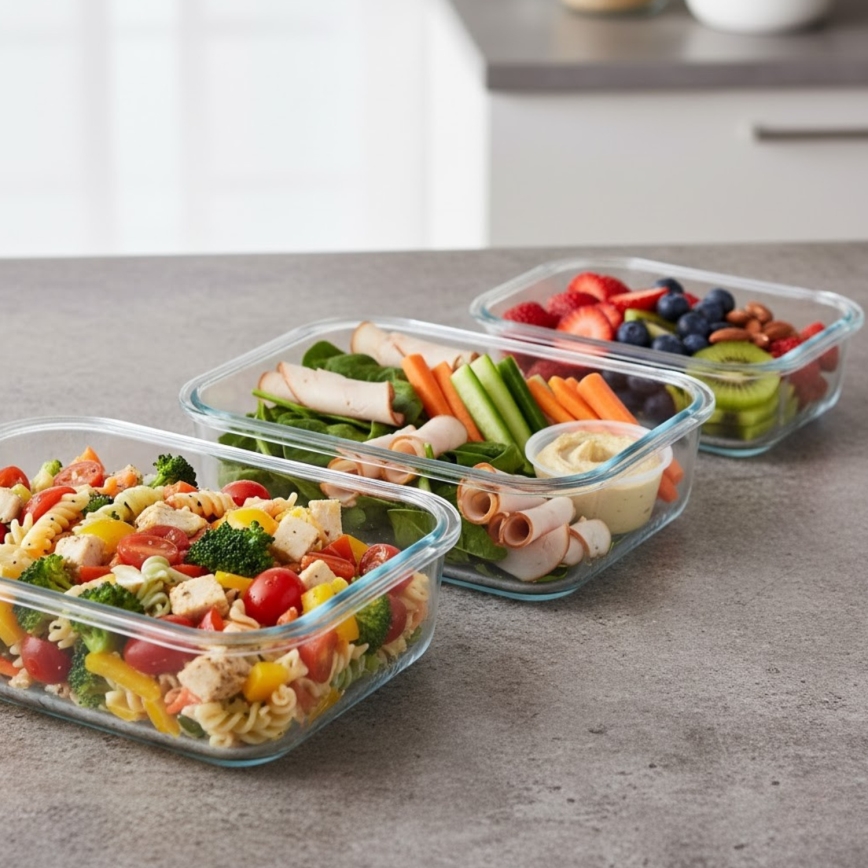 SÆT 4x madbeholdere, gennemsigtige/mintgrønne