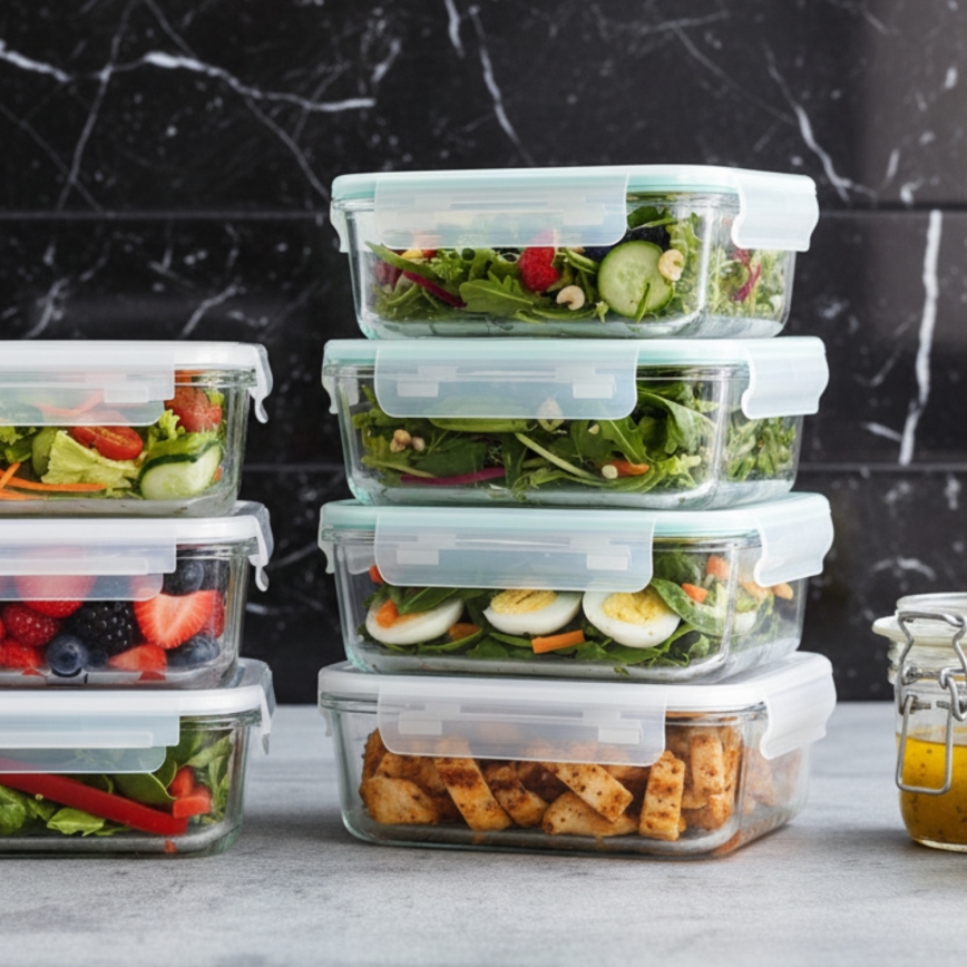 SÆT 4x madbeholdere, gennemsigtige/mintgrønne