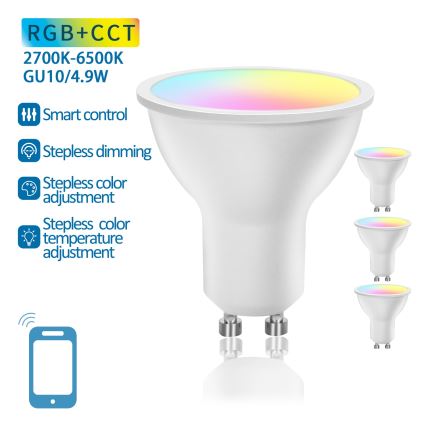 Sæt 4x smart RGBW LED-pærer GU10/4,9W/230V 2700-6500K - Aigostar