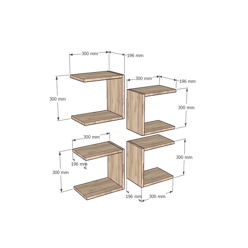 SÆT MED 4x Væghylde BASE brun