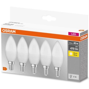 SÆT 5x LED-pære BASE B40 E14/4,9W/230V 2700K - Osram