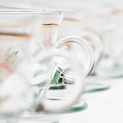 Sæt med 6 glas kopper med underkop, klar buket nr. 4