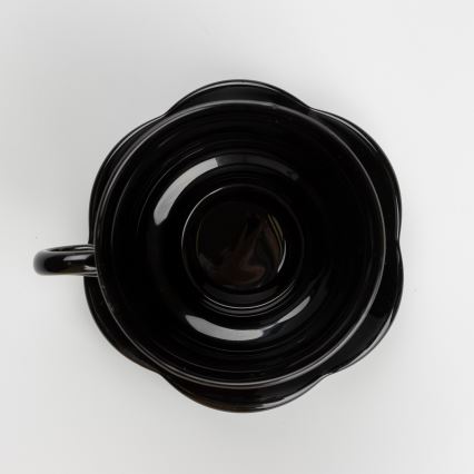 Sæt 6x glaskop med underkop og 1x sukkerskål sort buket no. 1