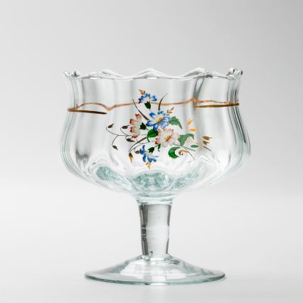 Sæt 6x glaskop med underkop og 1x sukkerskål transparent buket no. 3