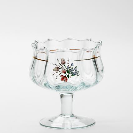Sæt 6x glaskop med underkop og 1x sukkerskål transparent buket nr. 4