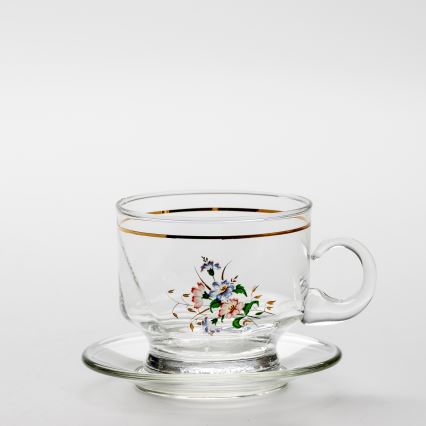 Sæt 6x glaskop med underkop transparent buket no. 8